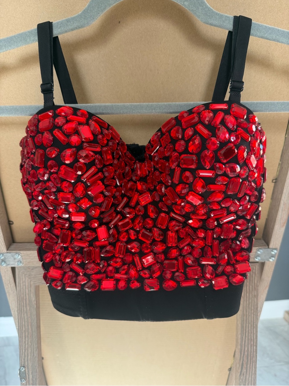 Red Jeweled Bustier Crop Top